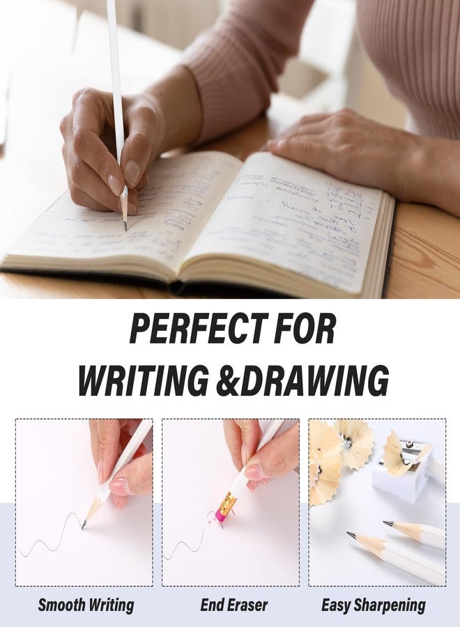 TecUnite 60 Pcs HB Pencils #2 Unsharpened Wood Cased Pencils with Eraser Hexagonal Pencil Cute Graphite No 2 Pen for Adults Gifts Exam School Office Sketching Learning(Pink Series, White) - Image 4